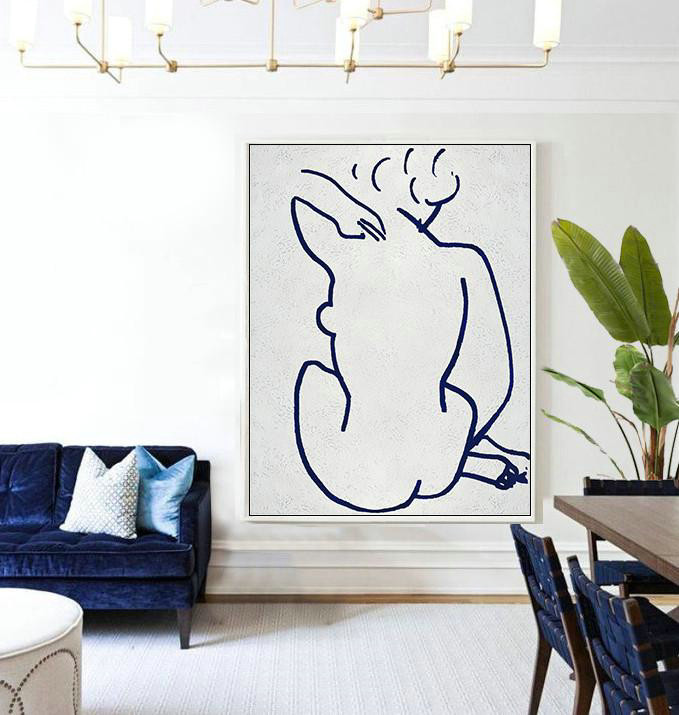 Buy Hand Painted Navy Blue Abstract Painting Nude Art Online,Acrylic Painting Wall Art #D7F6